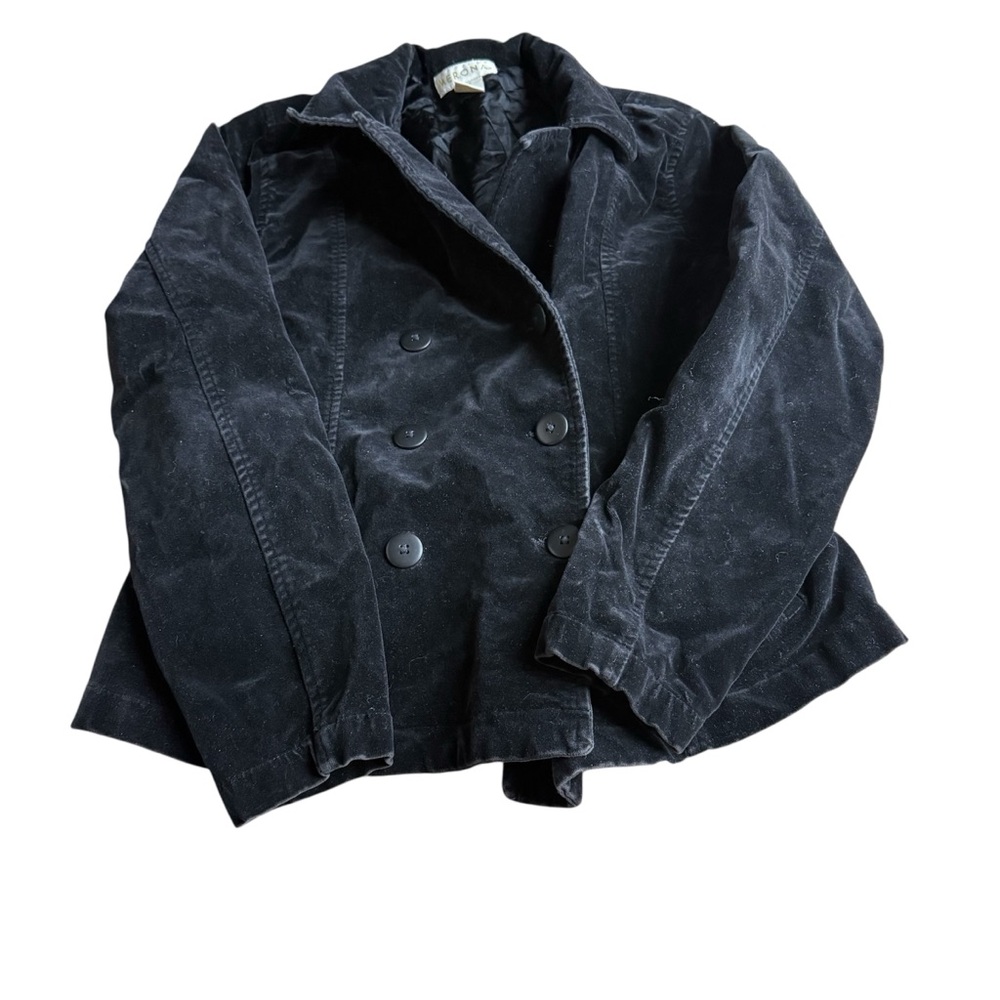 Merona Womens Size M Black Suede Button Down Blazer Collared Soft Casual
